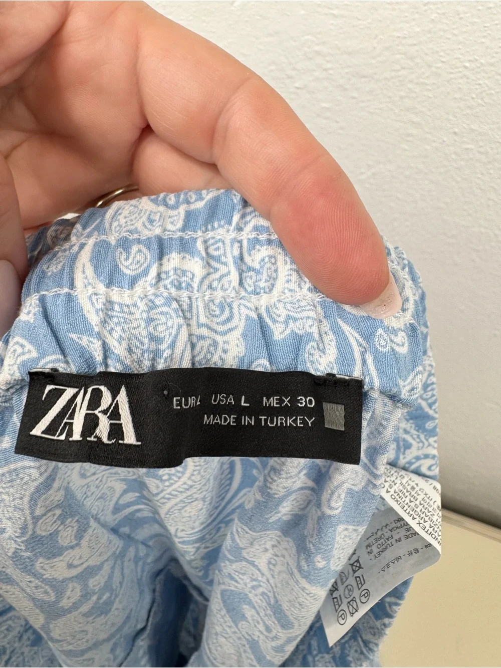 Zara Skort Womens L Blue & White Paisley Ruffle Tiered Mini Built-In